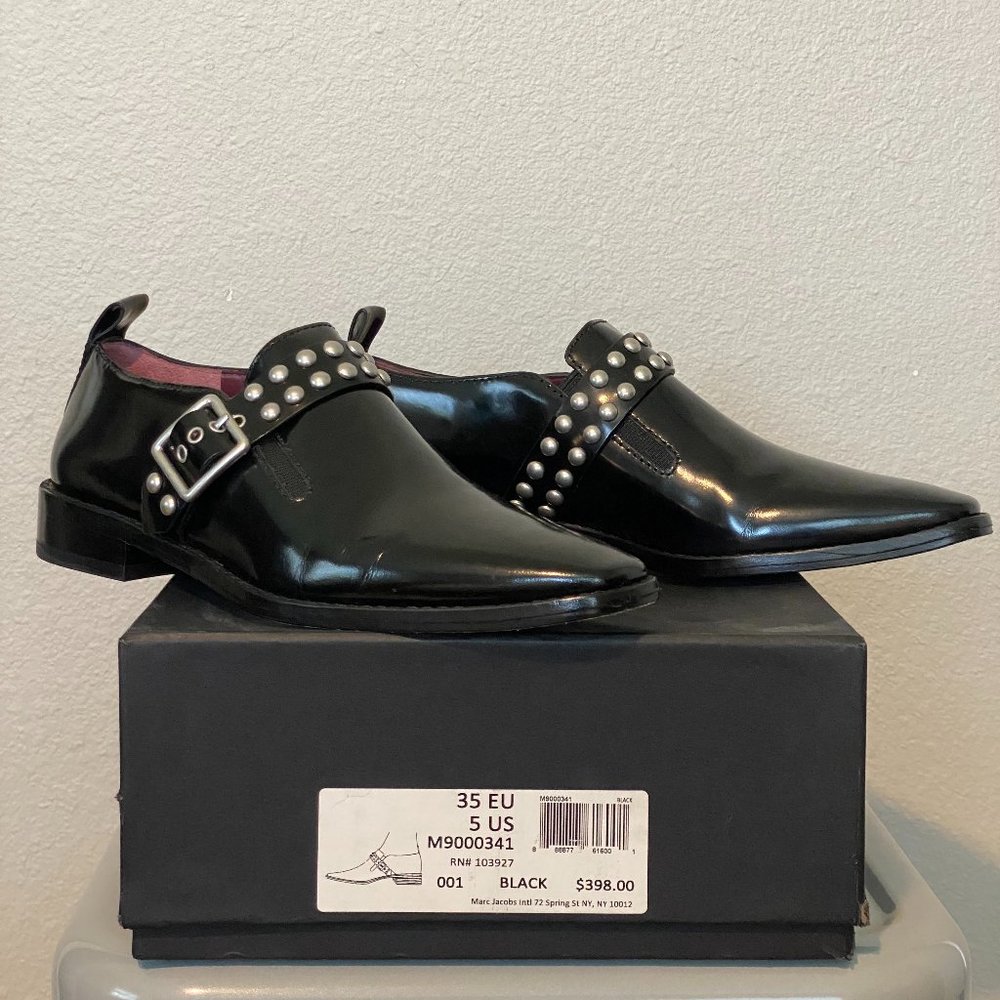 Marc By Marc Jacobs Black Leather Flat w/ Silver Studded Strap